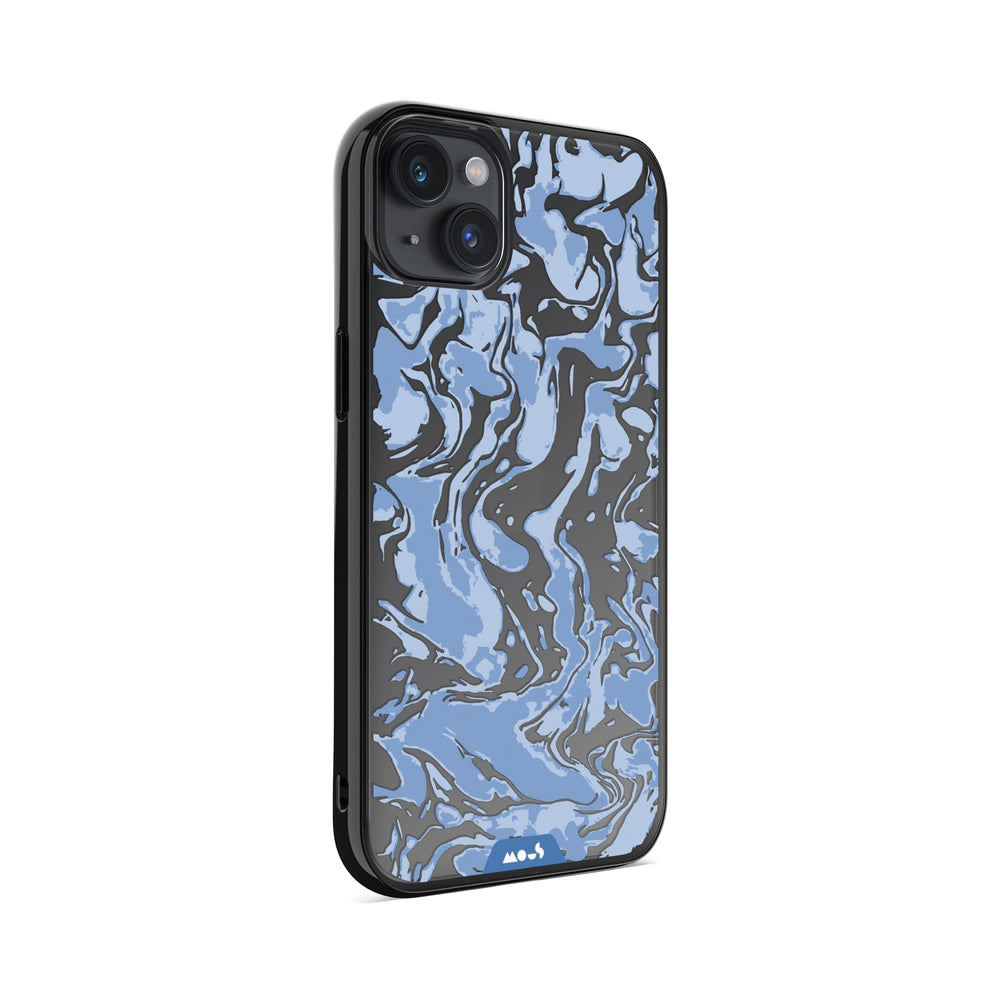 Clear Protective Phone Case Transparent Qi Wireless Charging Marbled Sky Blue Design | iPhone 14 Plus,iPhone 14,iPhone 15,iPhone 15 Plus