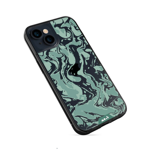 Clear Protective Phone Case Transparent Qi Wireless Charging Marbled Sage Green Design